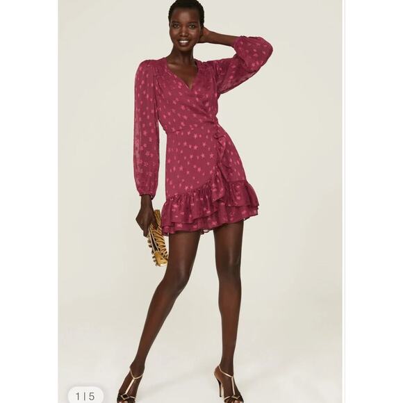 Yumi Kim Gwen Mini Dress size M Star Printed Starry Sky Plum NWT  Long Sleeve - Picture 6 of 10